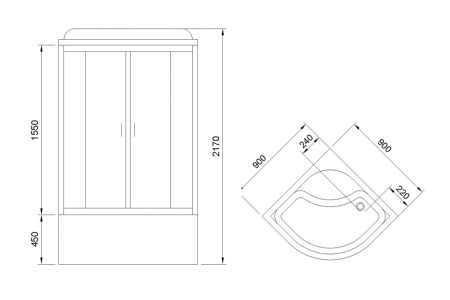 Душевая кабина Practic RB 90BK1-M-BL (матовое) 90x90x217 задняя стенка акриловая  профиль черный 