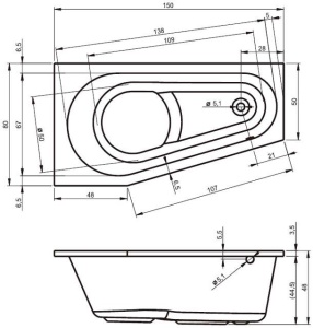 Акриловая ванна Riho Delta 150*80 R (комплект)