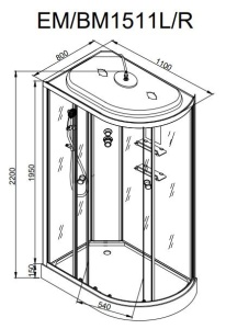 Душевая кабина Deto AvaCan  EM1511 110х80х220 L стандартная