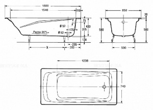 Чугунная ванна Jacob Delafon Repos 180x85 E2904-S-00 (без противоскользящего покрытия) c ножками 