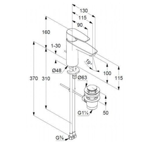 Смеситель Kludi Pure&Solid 342900575 для раковины донный клапан