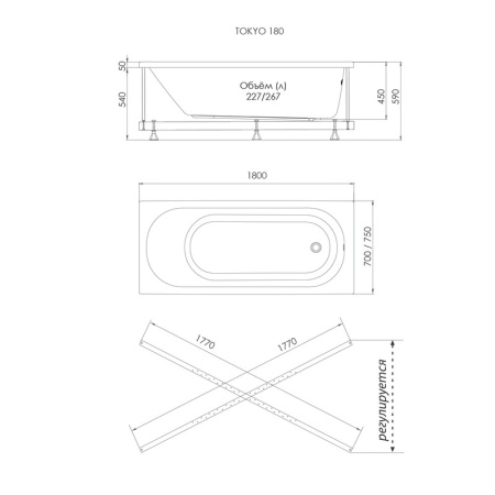 Акриловая ванна Тритон Tokyo 1700х750х650