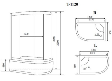 Душевая кабина Timo Standart T-1120 P R 120х85х220