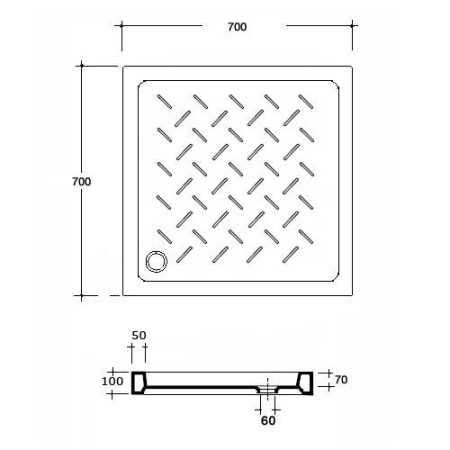 Душевой поддон квадратный керамический RGW CR, 70x70 см