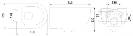 Унитаз подвесной BERGES EGO XL 54 см, сиденье дюропласт Toma Slim SO, микролифт, быстросьем